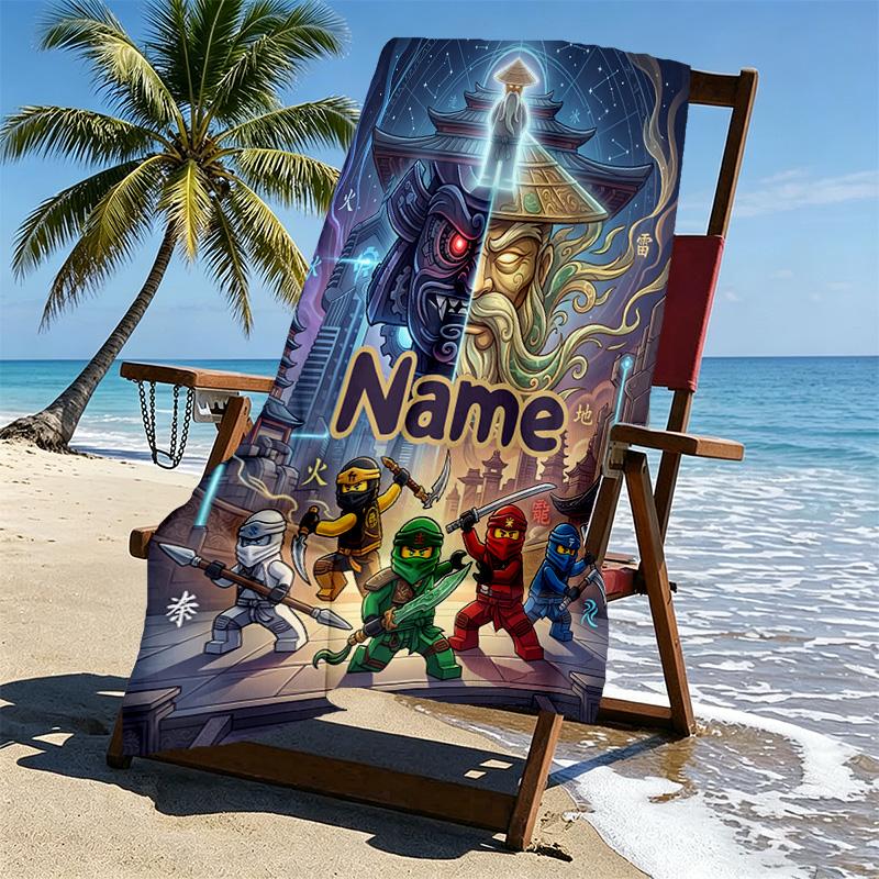 Custom Name Personalized N Nininjago Print Beach Towel, for Trip Camping Beach Party Home Decor, Birthday Gift for Family & Friends