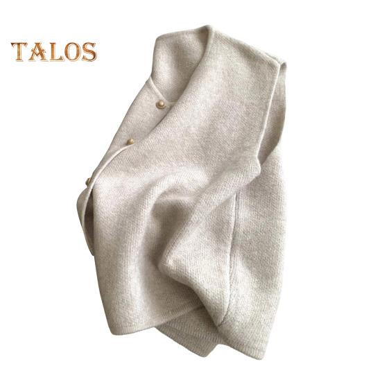 Women Knitted Vest Round Neck Sleeveless Button-down Thick Elastic Pure Color Brushed Texture Loose Sweater Coat for Spring Autumn Winter