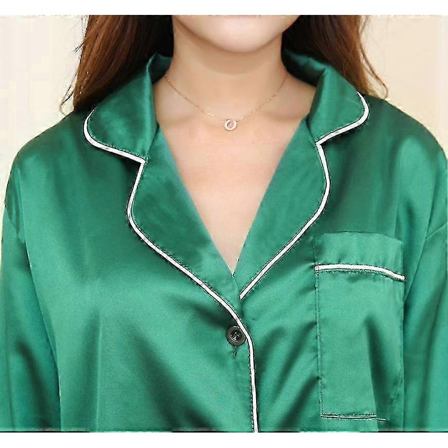 (size M) Women's Soft Silk Satin Long Sleeve Sleepwear Pajamas Set 25-26