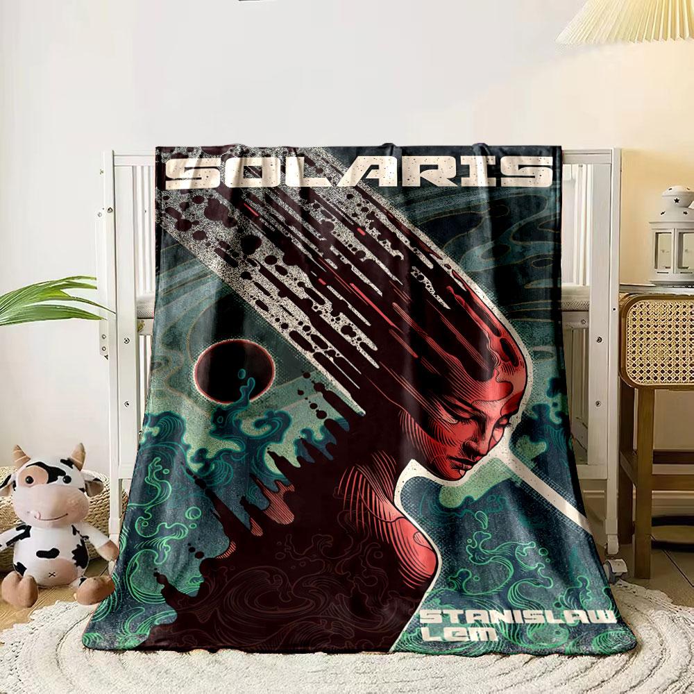 Vintage Solaris Sci-Fi Book Cover Dark Throw Blanket, Super Soft Fleece Blanket for All Seasons, Reversible Plush Throw for Any Room
