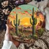 Vintage Sunset Cactus Landscape Foil Engraving  Aluminum Metal Wall Art Decor Sign  Retro Desert Scenery for Home Restaurant