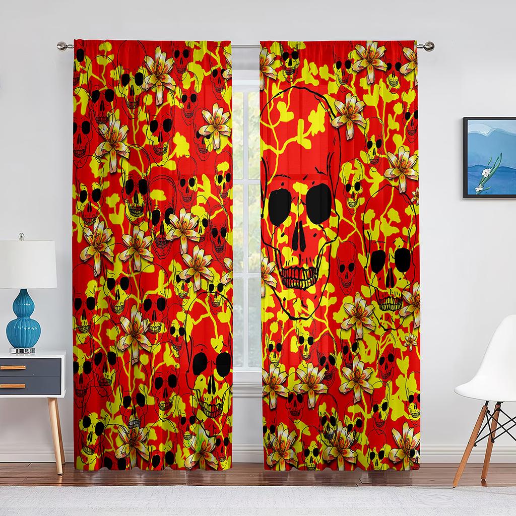 Dödskalle Textur med Huvudskål Huvudben Tyllgardiner för Vardagsrum Sovrum Chiffong Skir Voile Kök Fönstergardin Draperier
