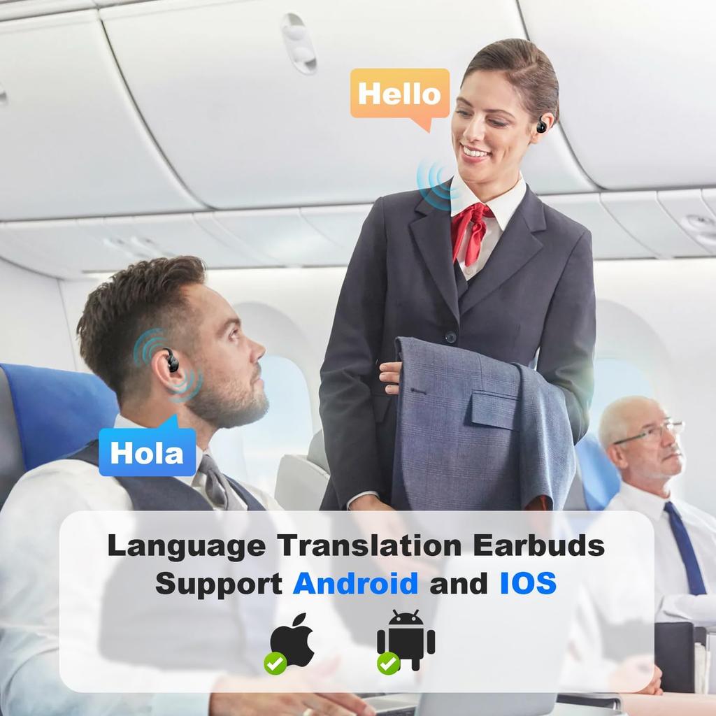 Language Translation Earbuds, 3-in-1 AI Real Time Translator Earbuds,Compatible with iOS & Android, Ideal for Travel, Work & Study-Black