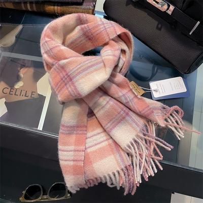 Autumn and Winter New Pink Plaid Scarf Wool Shawl Female Versatile Student Couple Warm Scarf