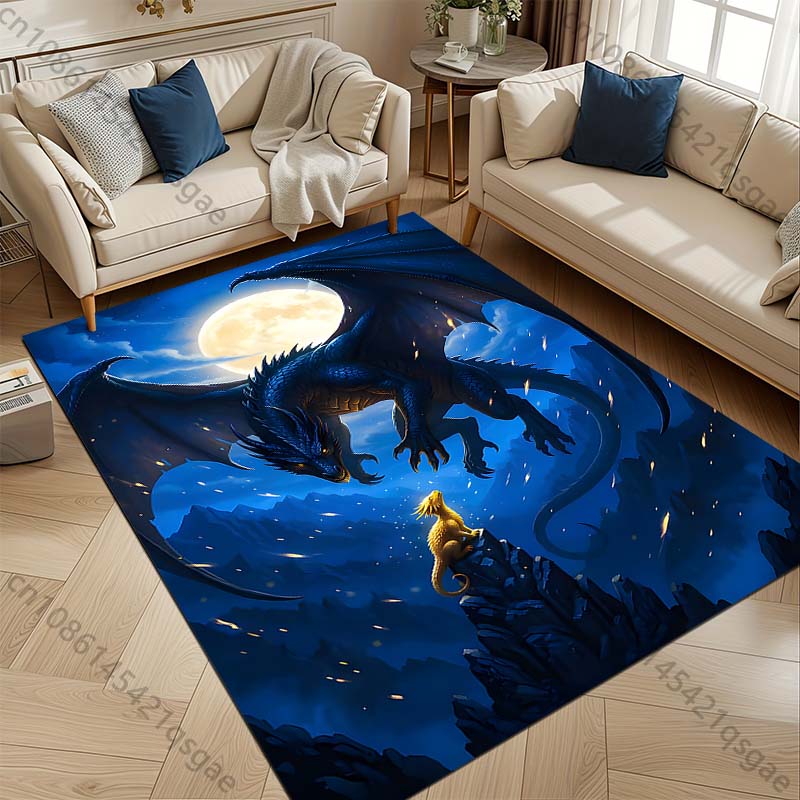Multiple Sizes Moonlit Dragon Over Golden Hatchling Print Carpet for Living Room Bedroom Sofa Home Decor Non-slip Mat Gift