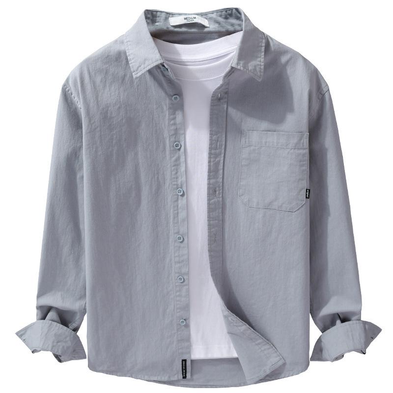 Men's Pure Cotton Solid Color Long Sleeve Shirt – Versatile Japanese Style for Spring & Autumn
