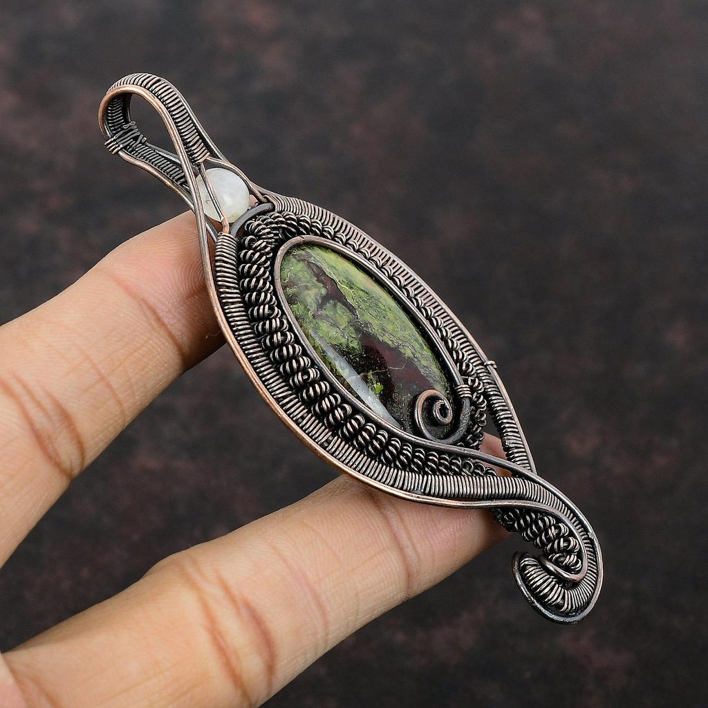Dragon Bloodstone Pendant Copper Wire Wrapped Gemstone Pendant Rainbow Moonstone Pendant For Women Copper Wire Wrap Jewelry Handmade Pendant