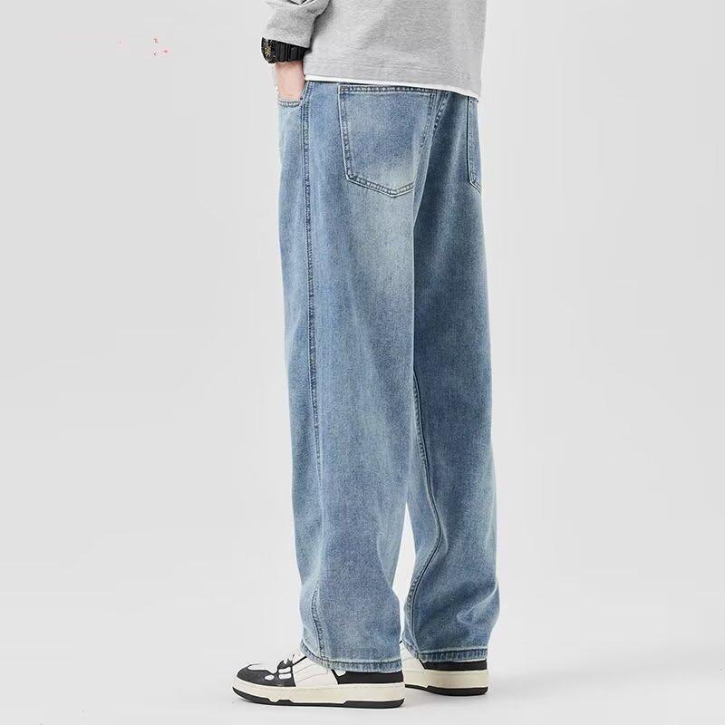 Light-colored Jeans Men's Spring and Summer Straight-leg Loose Men's Pants Wide-leg Pants Trendy Summer Jeans Men's