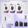 200W Multi-Port Charger with QC3.0 & PD Fast Charging, 3 USB + 2 PD Ports, EU/UK Plug, 5V/4A
