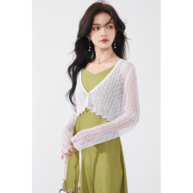 Cardigan scurt de vară pentru femei, din jacard cu tricotaj gol