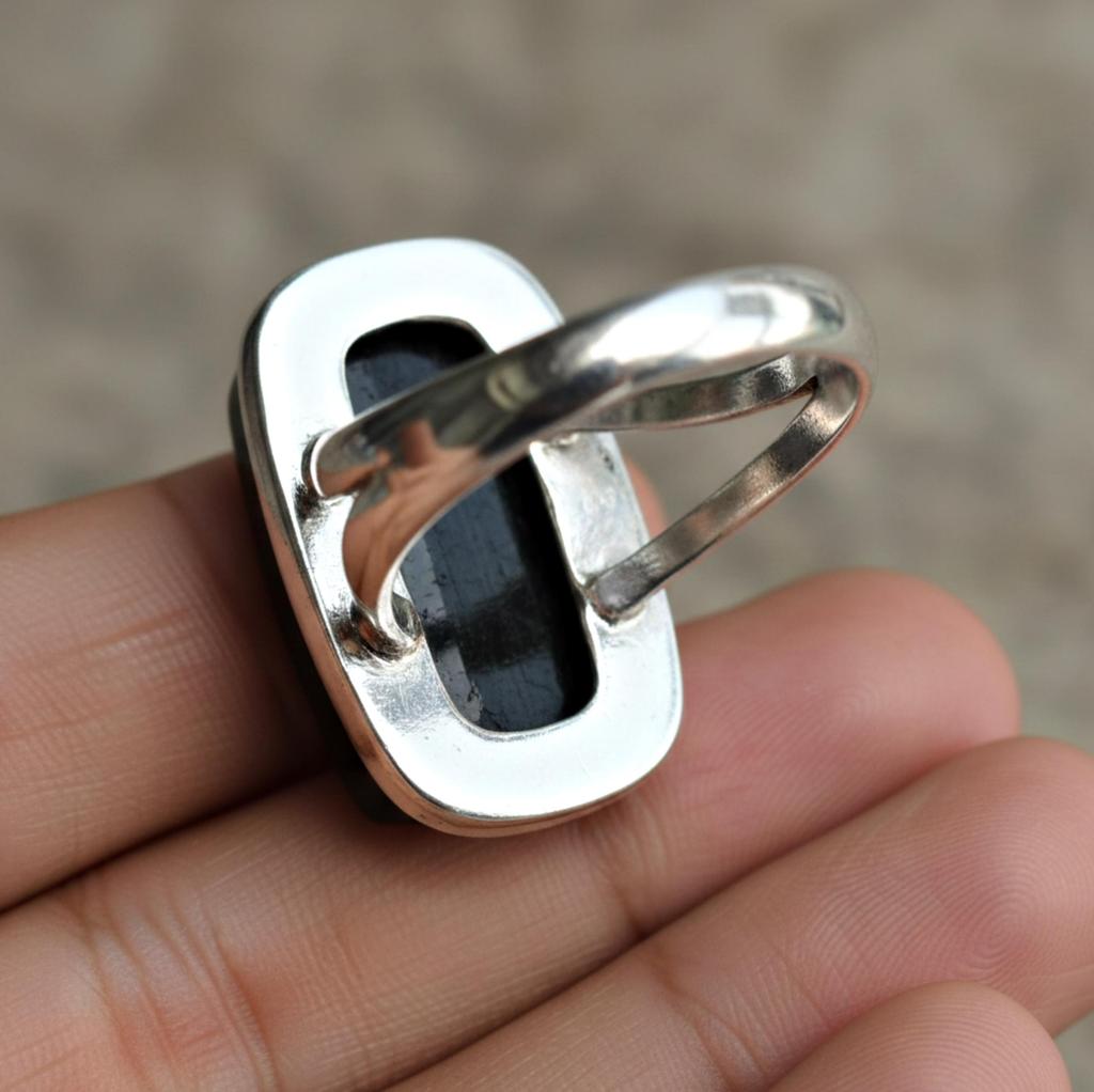 Natürlicher schwarzer Turmalin-Ring, 925er Sterlingsilber, handgefertigter Schmuck, Ring für Frauen, Turmalin-Geschenk für sie, Geburtsstein-Ring