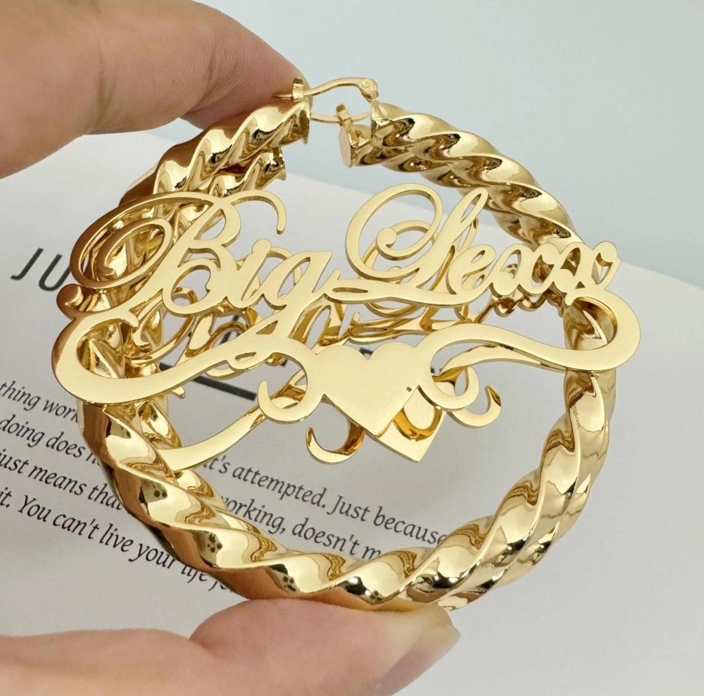 Fashionable Personalized Name Earrings Stainless Steel Customized Large Hoop love Twist Earrings Valentine's Day Birthday Gift