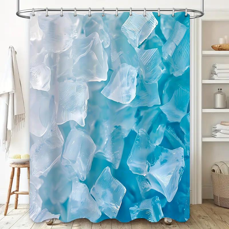 Ice Crystal Shower Curtain for Bathroom - Waterproof and Durable with Vibrant Blue and White Design Easy To Clean and Maintain