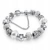 Silver Modular Bracelet White Pendants Charms Beads Owl Tree 20cm