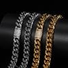 Hip Hop Titanium Steel Bracelet 12mm Stainless Steel Cuban Chain Real Gold Plated Zircon Flip Buckle Men's Bracelet