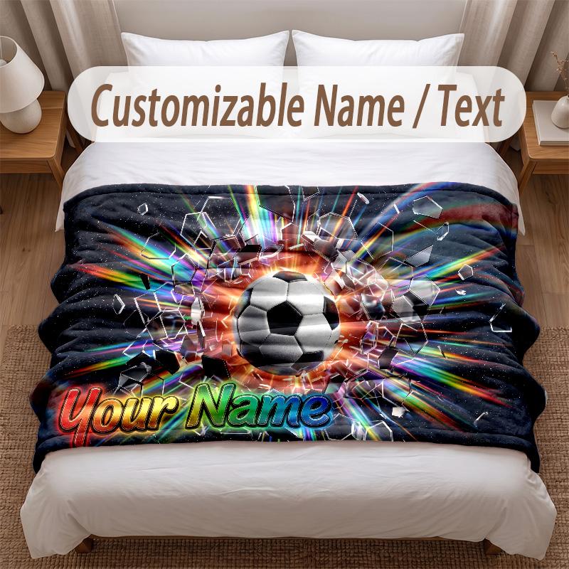 Soccer Theme Soft Blanket Personalized Custom Name Text Print Warm Blanket Home Sofa Bedroom Decor