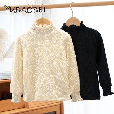 Біла сорочка для дівчаток Зимова товста бежева блузка з довгими рукавами Топи з високим вирізом для дівчаток Дитячий одяг Пуловер від 1 до 12 років