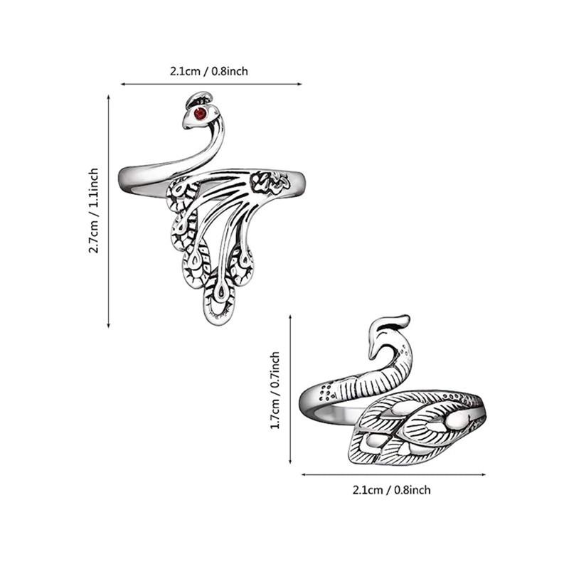 Vintage Phoenix Fish Ring Silver Color Adjustable Open Rings