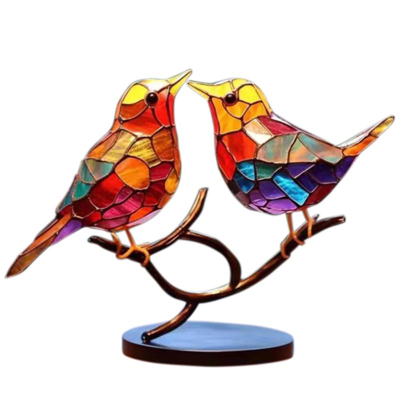 Kreative gefärbte Acrylvögel auf Zweigornamenten für den Heimtisch, neuartige bunte Vogelgruppenserie, Dekoration, Bastelgeschenke