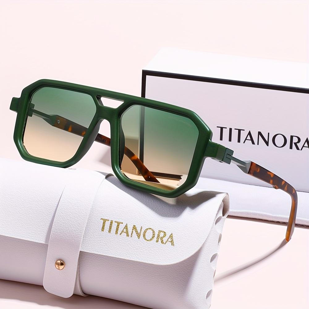 1 Piece Green Large Square Frame Leopard Print Temple Arms Vintage Square Frame Sunglasses Unisex European and American Double Bridge Sunglasses Tr Other