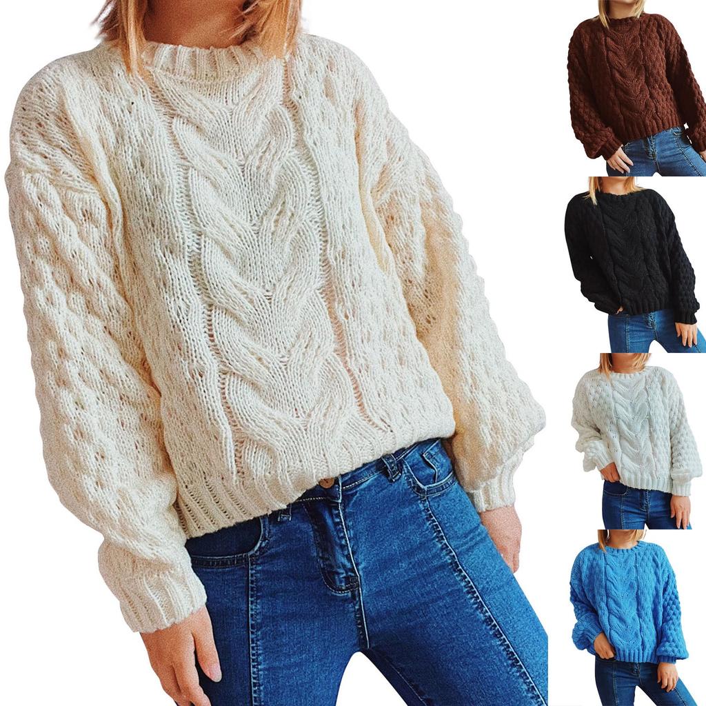 Mode Dam Och Vinter Tryck Stickad Långärmad Pullover Tröja Casual Tröja