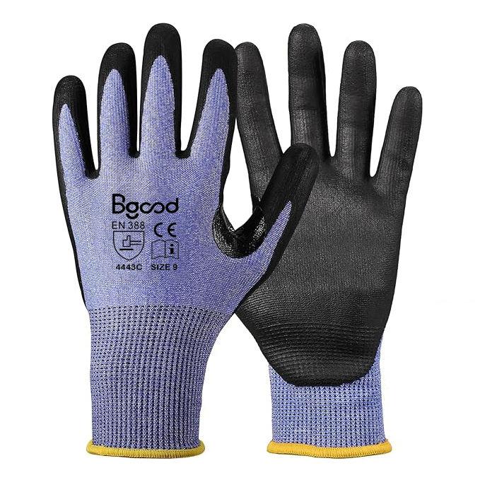 Mechanic Reinforce Thumb High Cut Level 5 Anti slip Micre Foam Nitrile Coated Cut Resistant Gloves for Glass Work Men