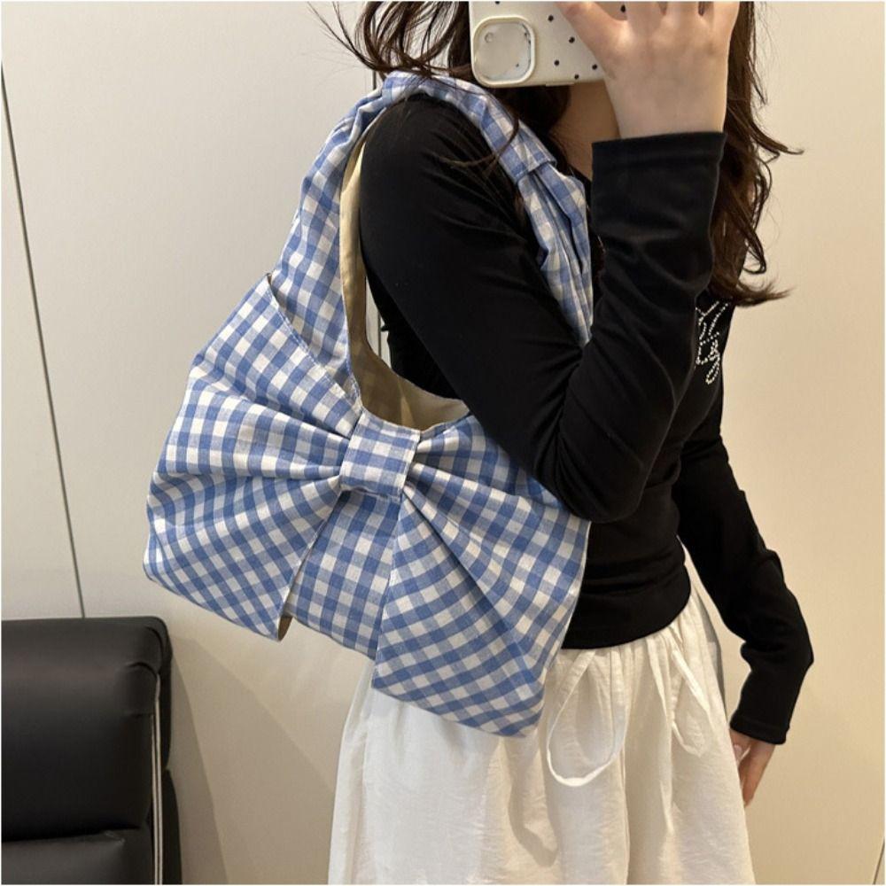 Bowknot Bow Shoulder Bag Large Capacity Handbag Vintage Canvas Vest Bag  Women