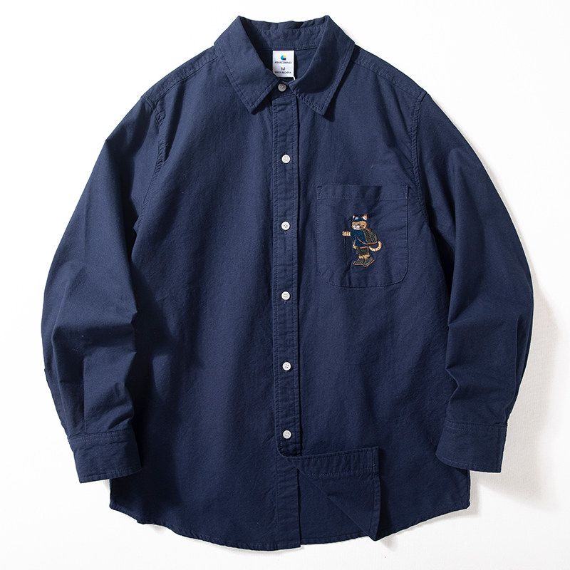 Men's Shirts 2025 Spring and Autumn New Basic Versatile Tops All-Cotton Oxford Fabric Embroidered Casual Long-Sleeve Men's Shirts