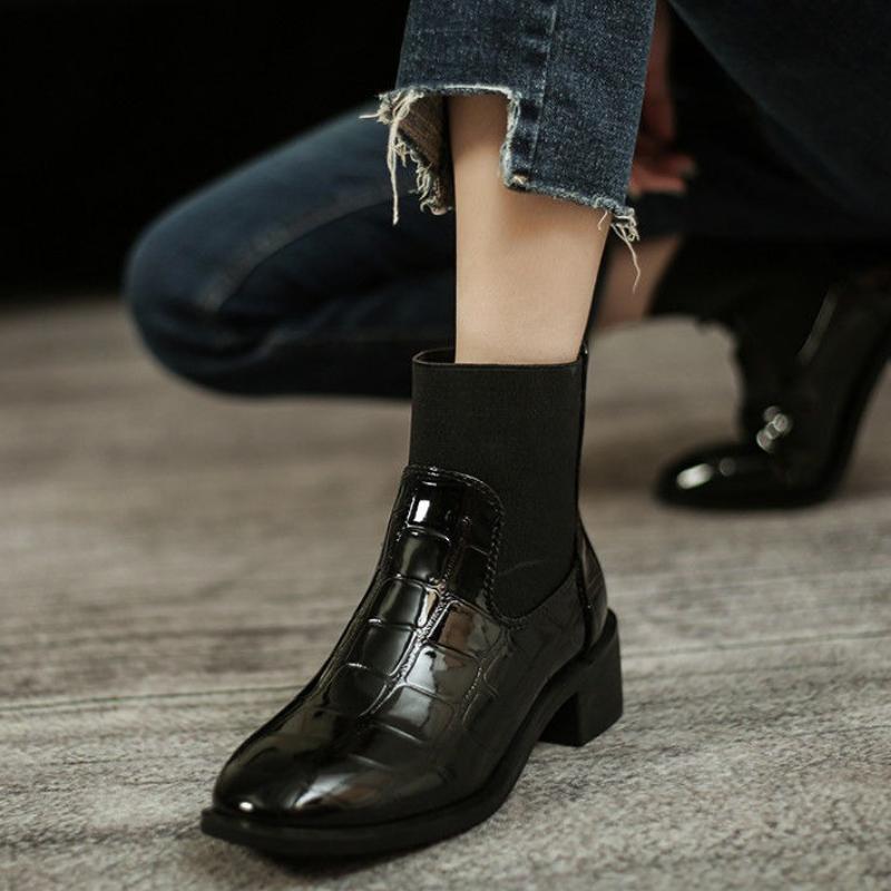 Fashion Black Women's Sock Ankle Boots Autumn Winter Booties Elegant with Medium Heels Female Short Shoes Warm Comfortable Goth Footwear