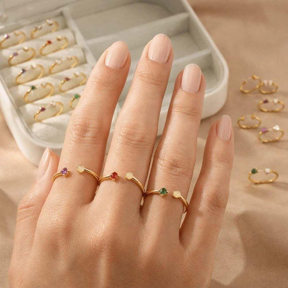 Colorful Cubic Opening Rings Gold Fashion Jewelry Trendy Zirconia Birthday Rings Gift Giving