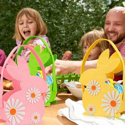 Practical Colorful Easter Felt Basket Cartoon Cute Chicken Tote Bag with Handle Rabbit Egg Basket Cookie