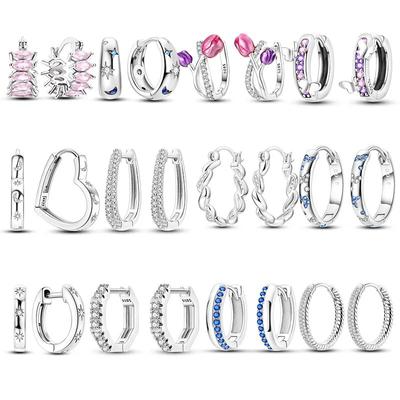 925 Silver Heart Shape Shining Star Moon Stud Round Circle Hoop Earrings for Women Anniversary Silver Fashion Jewelry Earring