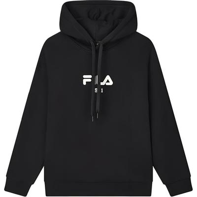 Fila Originálne logo Pohodlná mäkká voľná pletená mikina s dlhým rukávom a fleecom Unisex mikina Čierna F51M449202F-BK