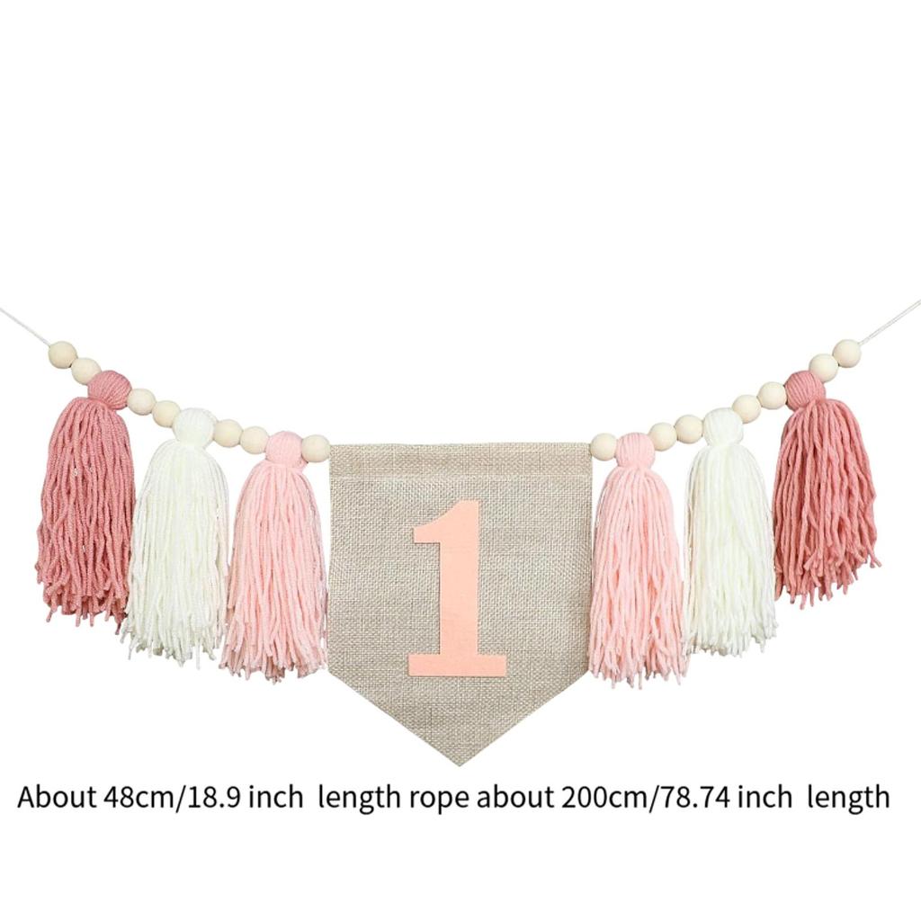 Boho 1st Birthday Party Decoration Banner Photo Prop for Girl Baby Shower Pink Wall Hangings Decorative for Kids Bedroom Gift