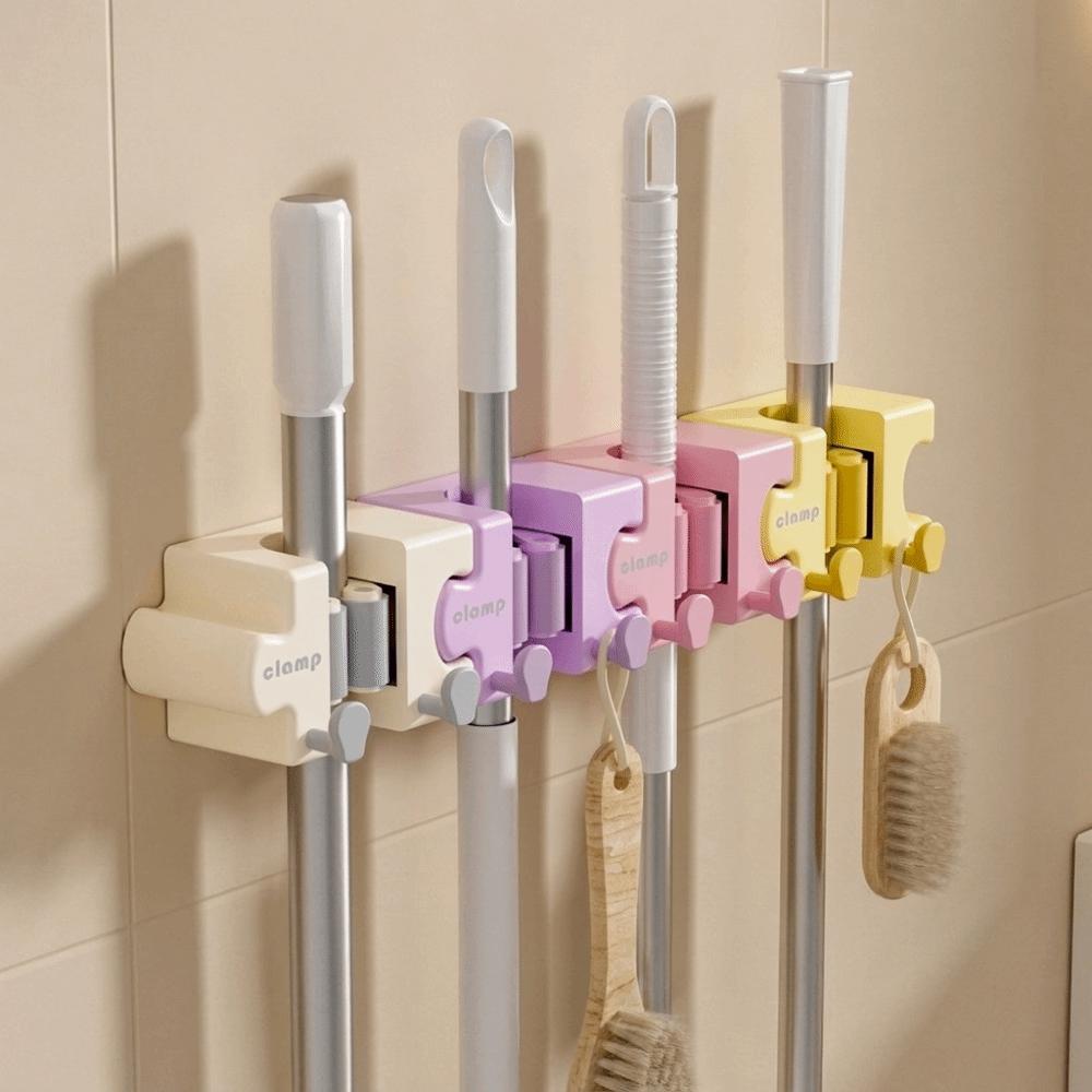Wall Mounted Macaron Mop Clip Self Adhesive Broom Storage Clip Macaron Mop Holder for Bathroom