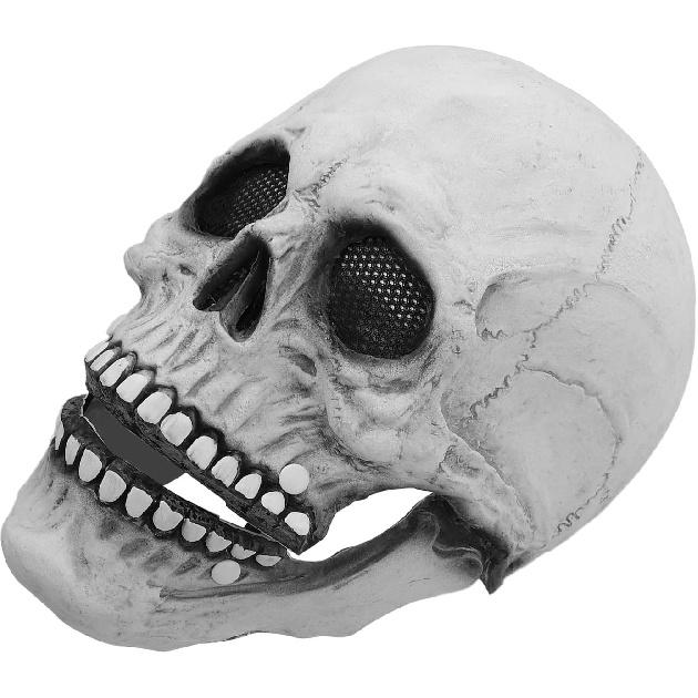 ZJchao Latex Full Head Skull Mask, Movable Jaw Talking Skeleton Mask, Professional Halloween Haunted House Cosplay Masks, Adjustable Horror Costume