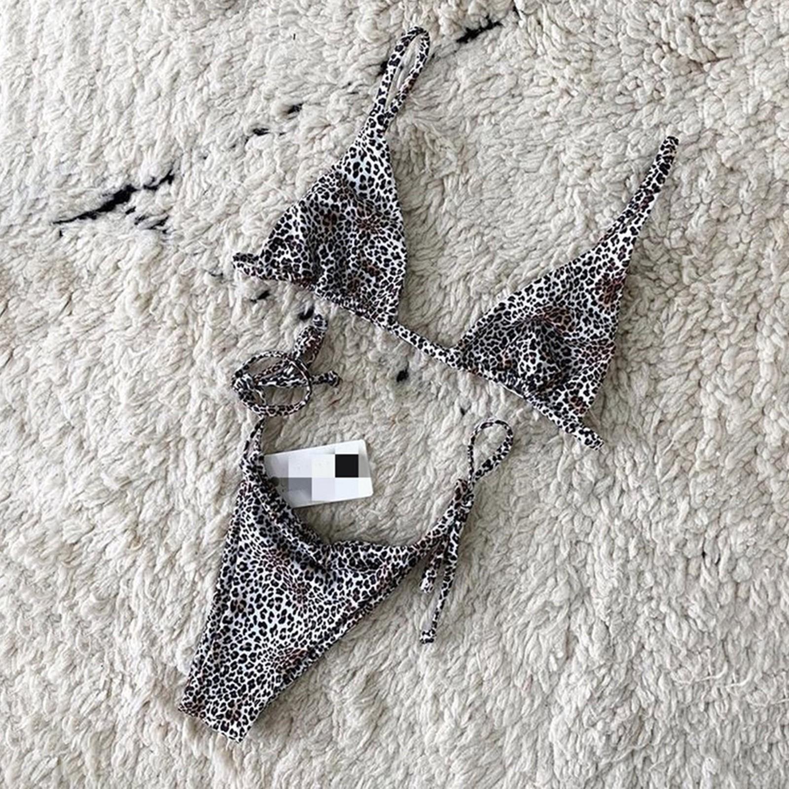 

Женский комплект бикини с принтом, купальник, двухсекционный купальник для женщин, пляжная одежда S чёрный