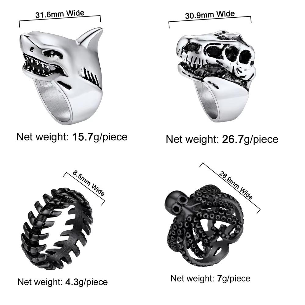 U7 Edelstahl Große Ringe für Mann Vogel Ziege Oktopus Hai Schlange Knochen Charm Größe 7-14 Rock Punk Tier Totenkopf Schmuck