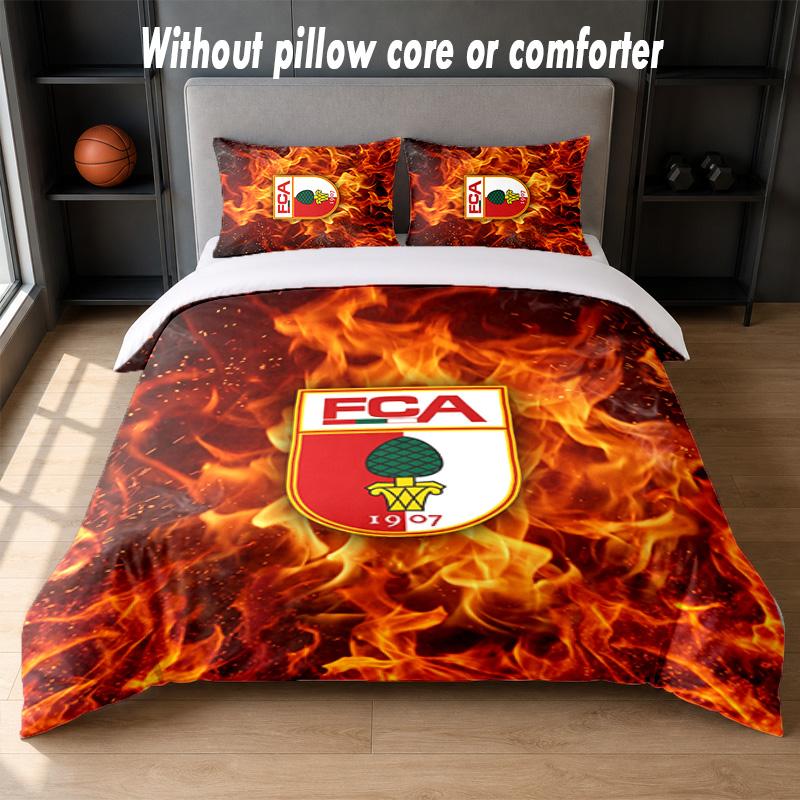FC Augsburg FC Design Bett Bettwäsche-Set 1 Bettbezug + 2 Kissenbezüge Weich Atmungsaktiv Haushalt Bettwäsche