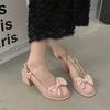 High heels women's new summer 2024 temperament fashion bow round head thick heel light mouth versatile bag head sandals