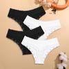 FINETOO S-XXL 4 Peças Algodão Renda Floral Roupa Íntima para Mulheres Calcinhas Sexy Listradas Cor Sólida Meninas Cintura Baixa Respirável Fio Dental Lingerie