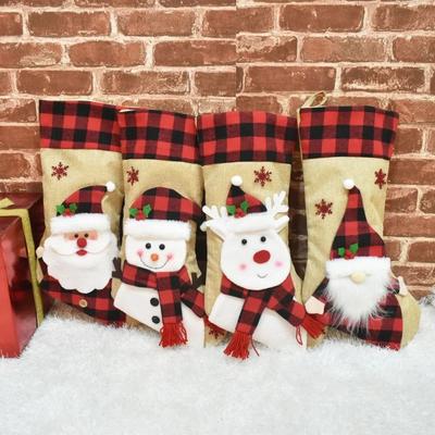 New Christmas Decoration Linen 3D Cartoon Christmas Socks Children's Gift Candy Bag