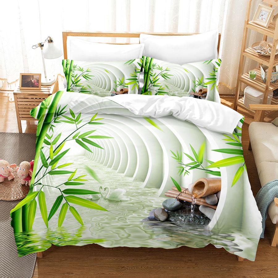 Green Flower Duvet Cover Set Double Bed With Pillowcase Lotus Bedding Set King Size 3pcs 2pcs Single Twin Full 200x200 220x240cm