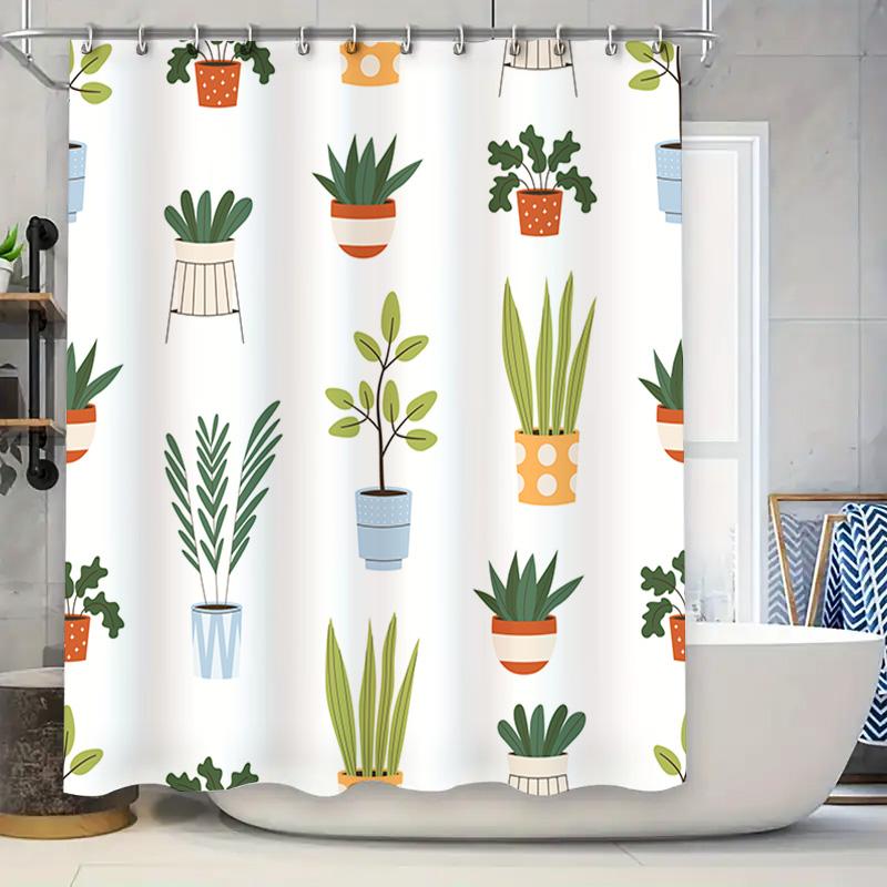 

Plant-themed shower curtain with colorful pots perfect for a bathroom refresh 90x180cm