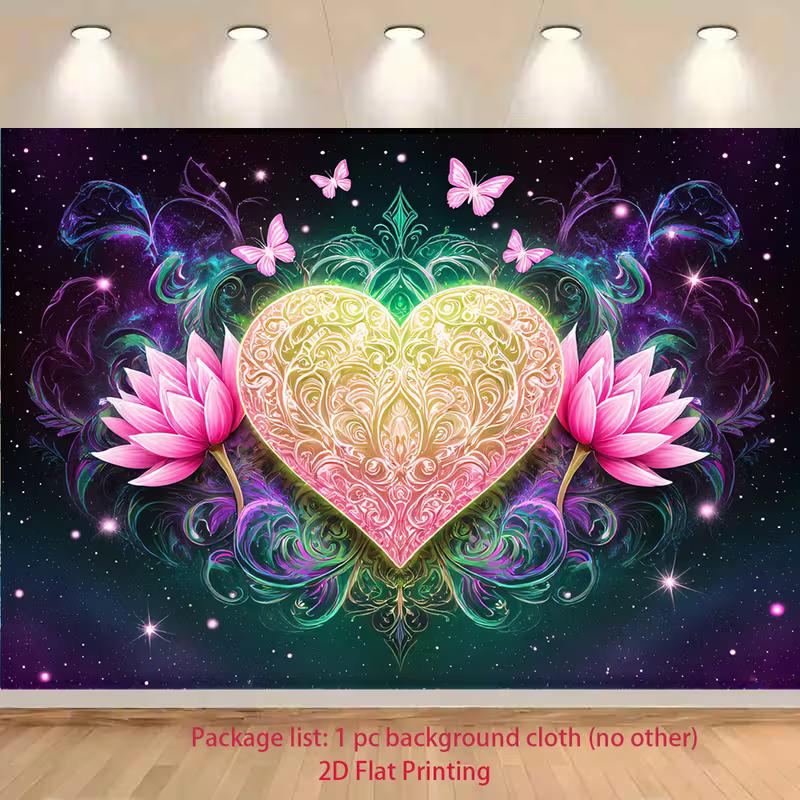 

2D Printed Neon Heart & Lotus Studio Backdrop for Spiritual Photography 47.2x31.5inch/120*80cm