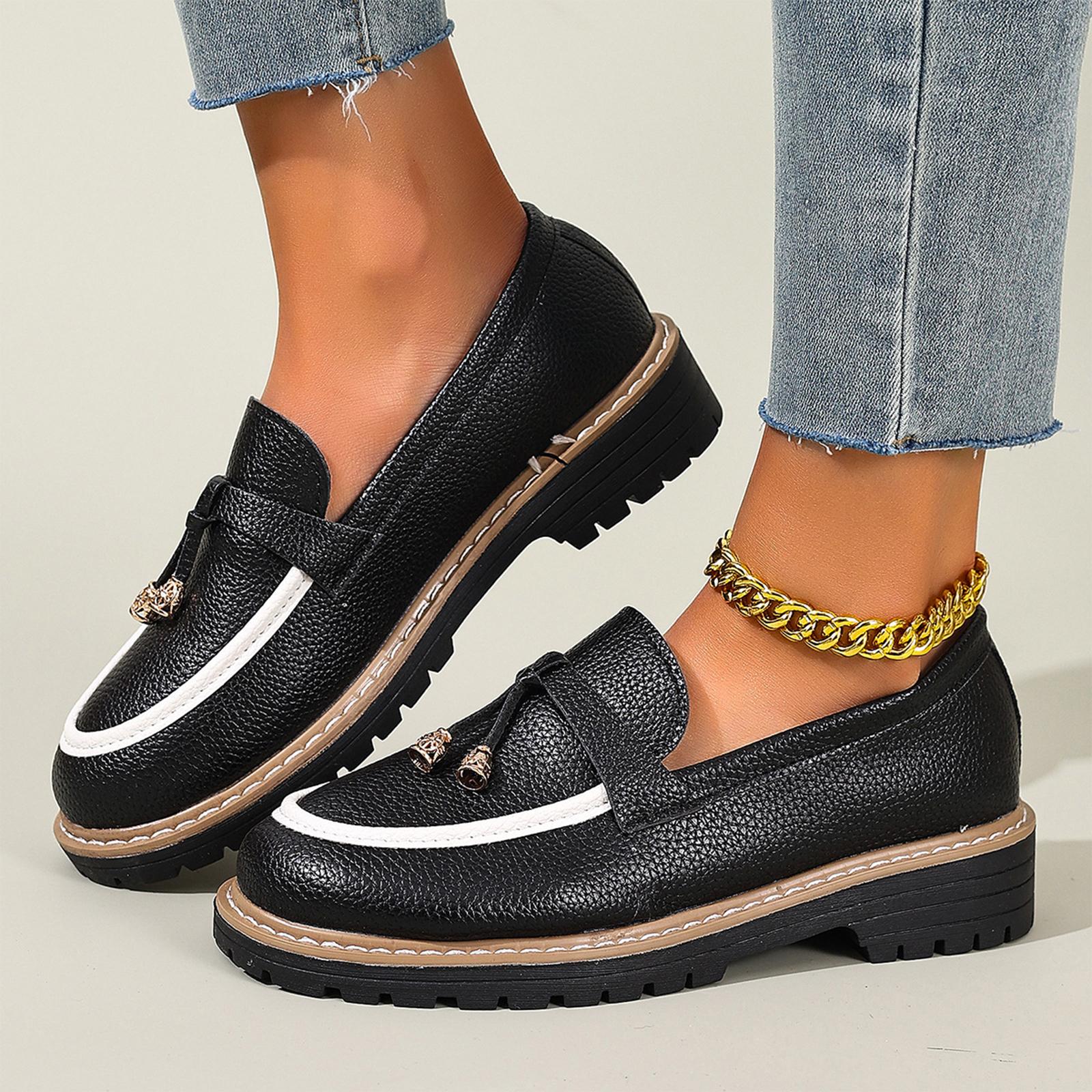 Women s Platform Loafers Slip On Casual Oxford Shoes Chunky Sole Comfortable Walking Footwear 36 чёрный