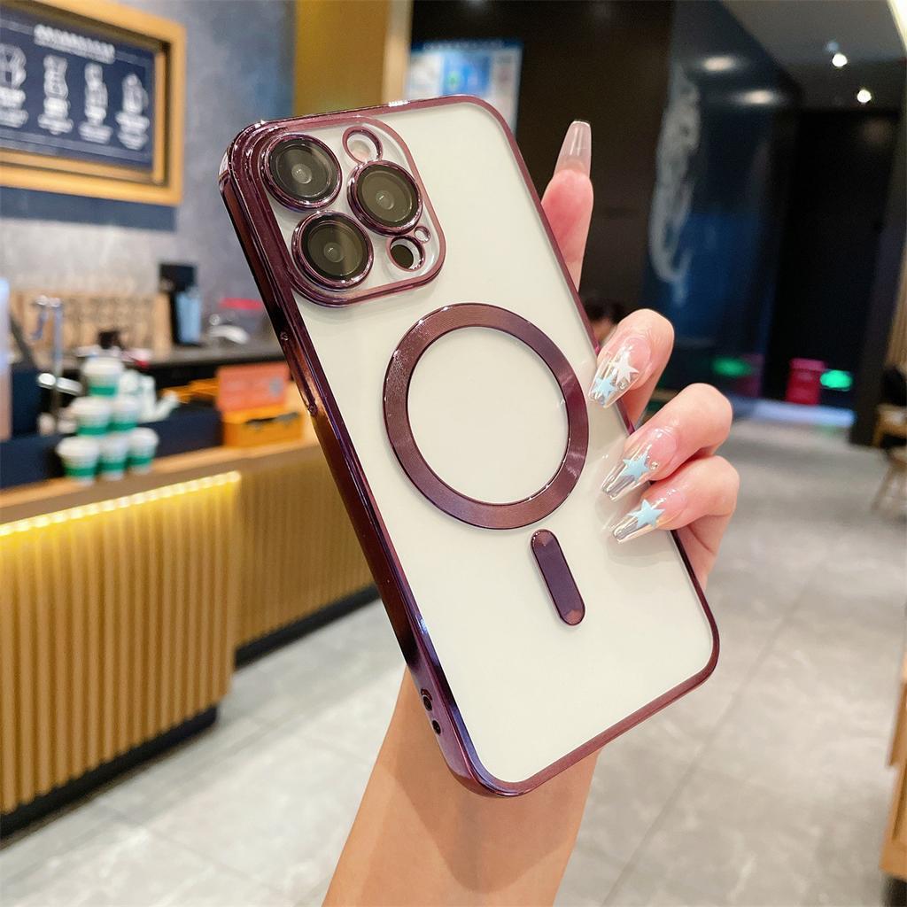 For Apple 16 Electroplated Magnetic Protective Mirror for IPhone 15 PROMAX Phone Case Transparent 12/13