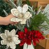 20/1pcs Three-Layer Artificial Christmas Flower Glitter Fake Flowers Florals with Branch for Xmas Tree Ornament Party Home Decor