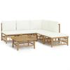 6 Piece Garden Lounge Set with Cream White Cushions Bamboo Brown