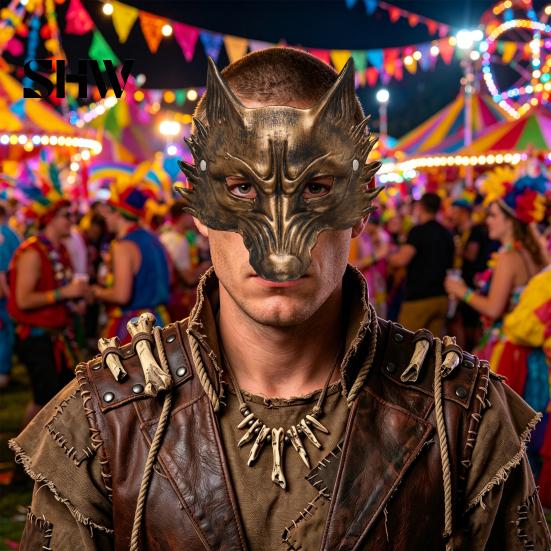 Langlebige leichte Karneval-Requisiten Schwarze Goldene Wolf Halloween-Maske, 3D PU-Schaum Mardi-Gras-Party Einzigartige Festival-Masken für Cosplay-Requisiten, Maskenball